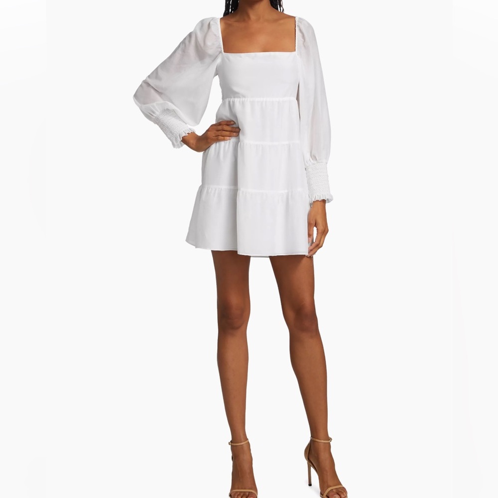 Alice + Olivia Rowen tiered tie back cotton/silk blend dress